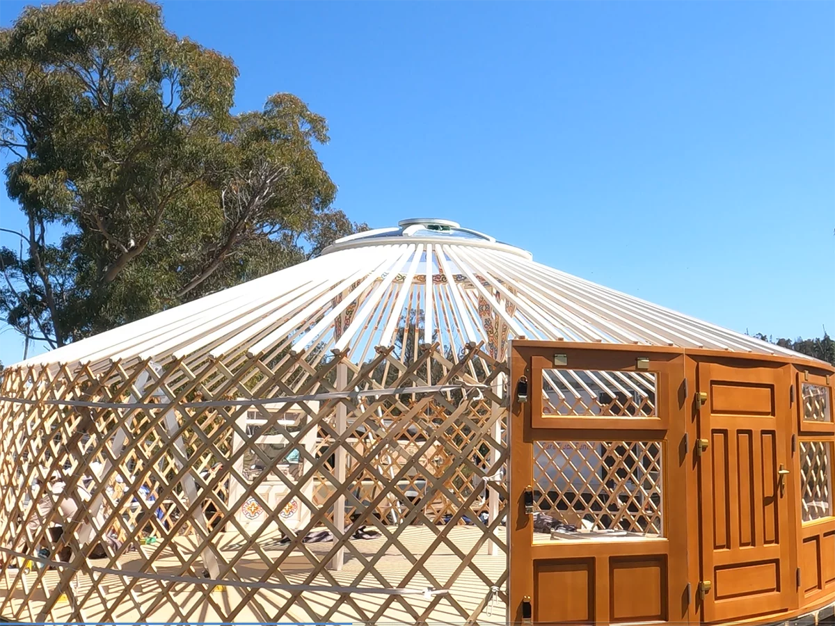 An 8m Mongolian Yurt in Cooma NSW Australia during assembling