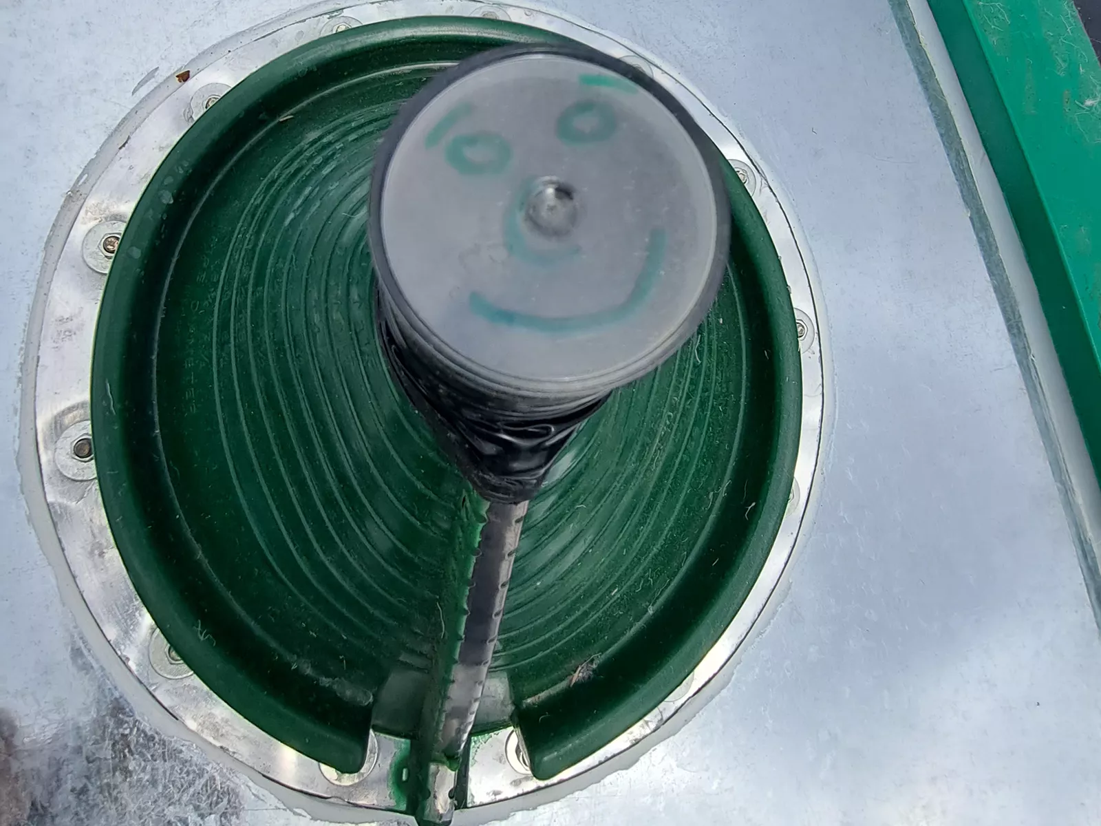 Close up photo of chimney flashing in Mongolian yurt