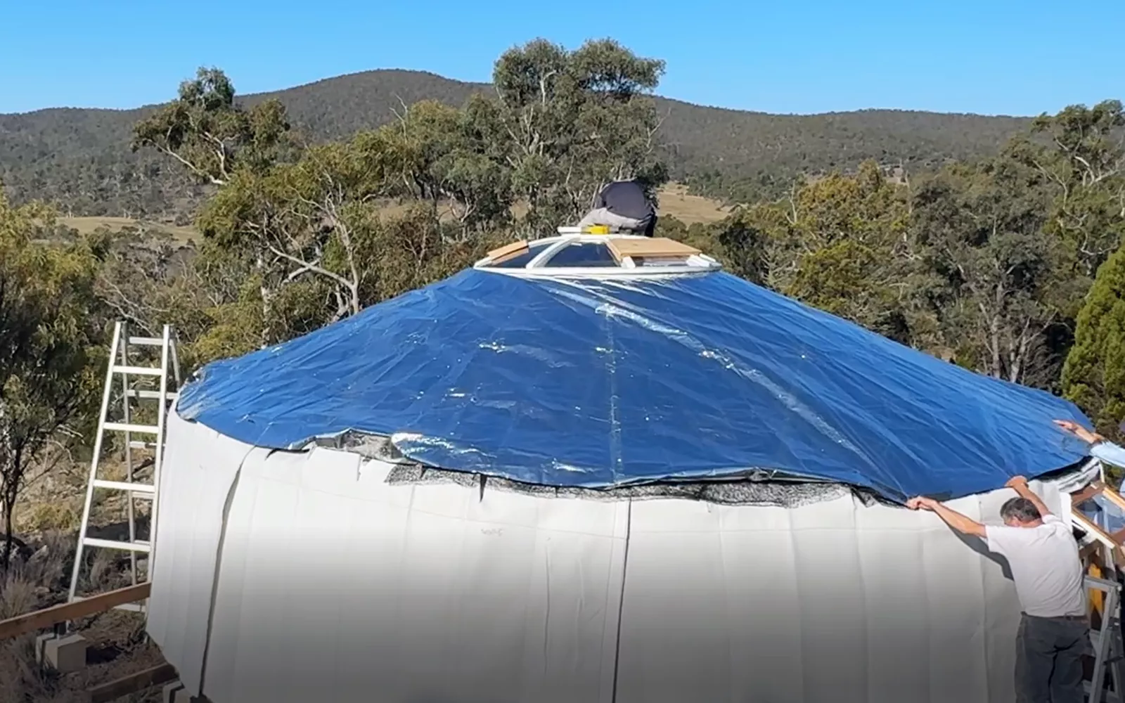 Reflective insulation put on roof of a Mongolian yurt