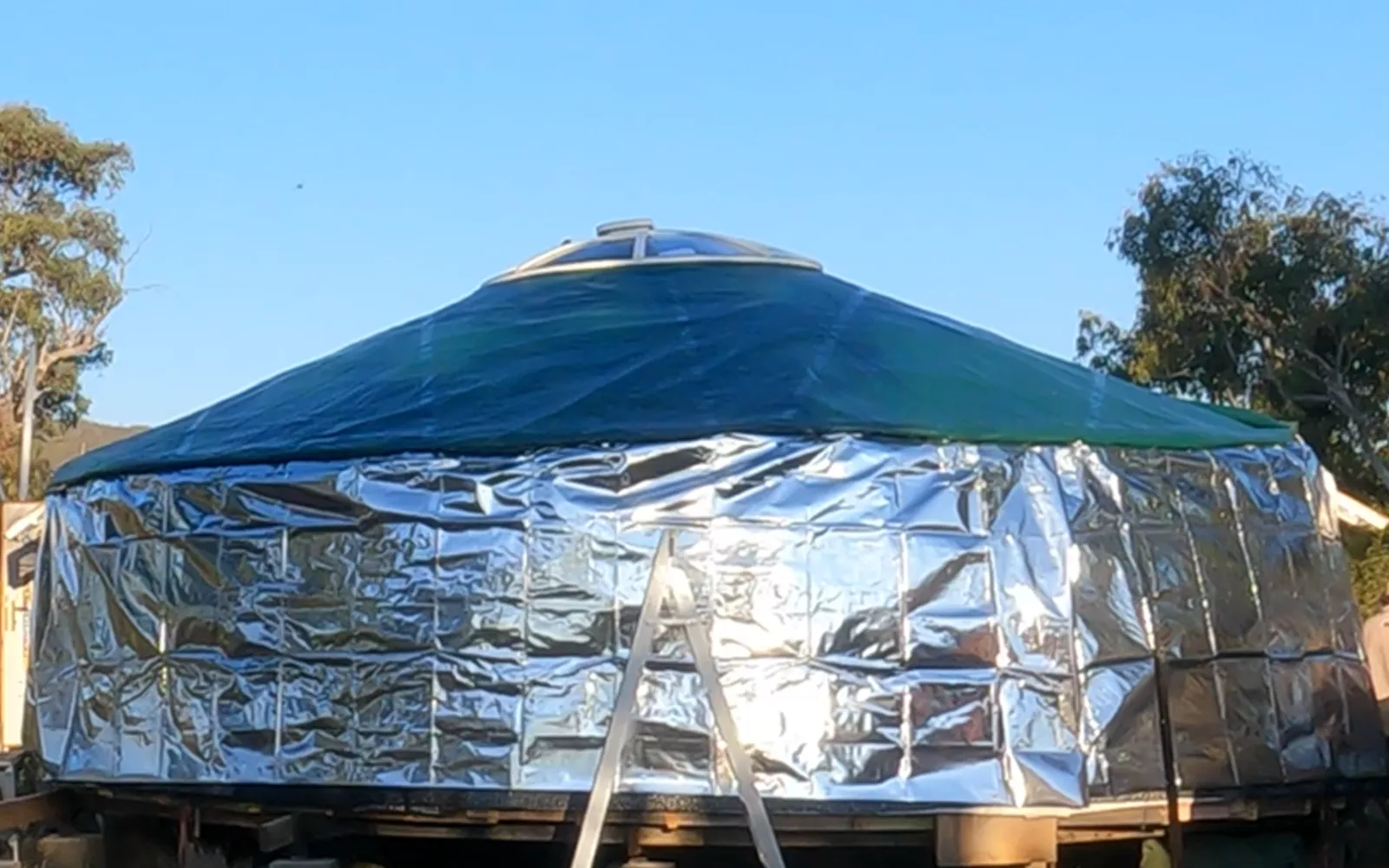 Reflective insulation put on roof of a Mongolian yurt