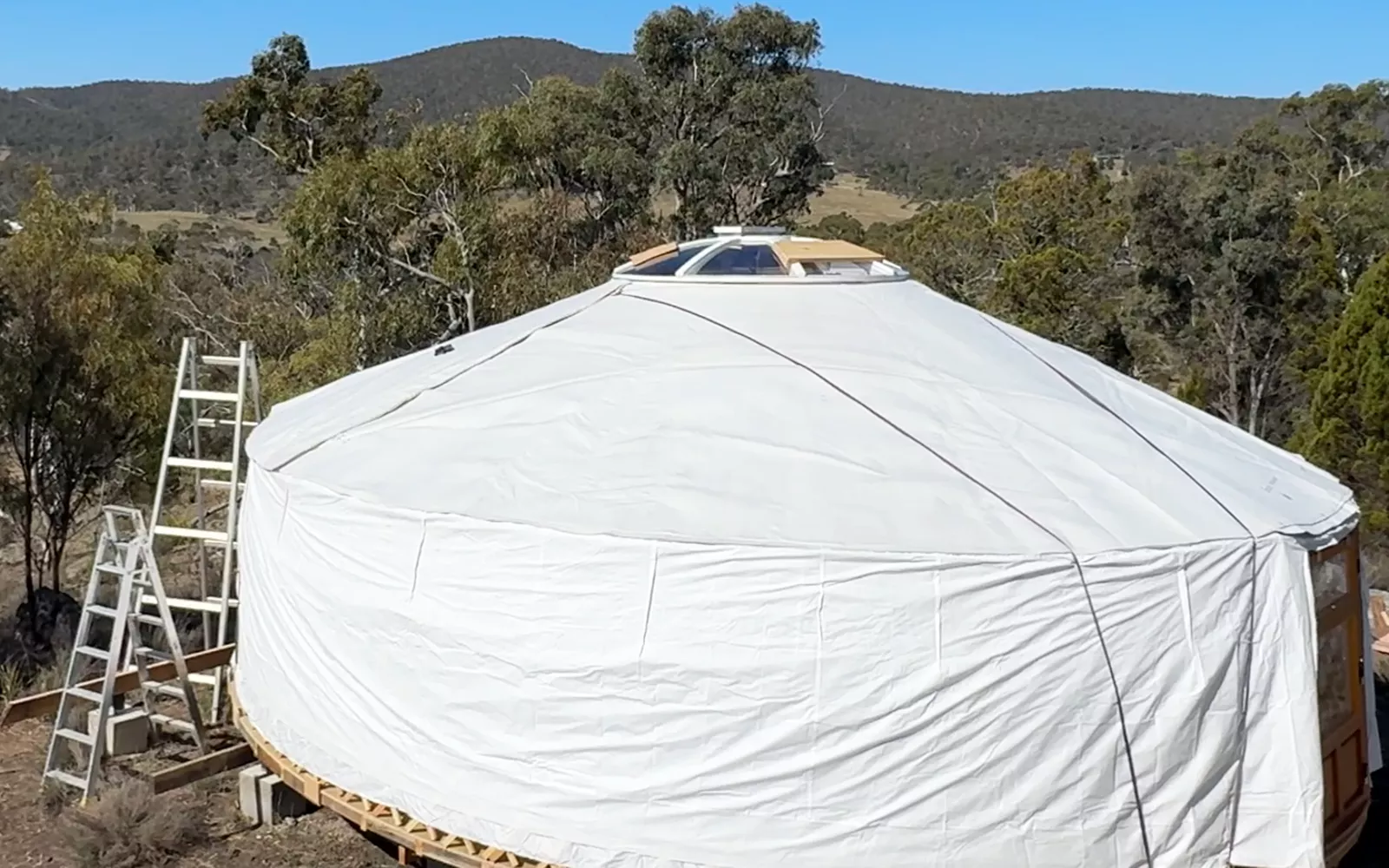 Felt insulation placed on roof of a Mongolian yurt