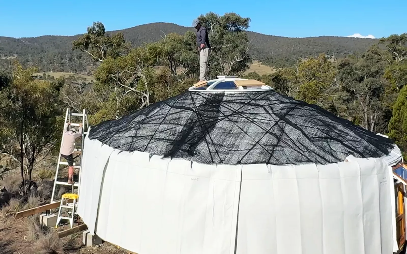 Vent layer placed on roof a Mongolian yurt