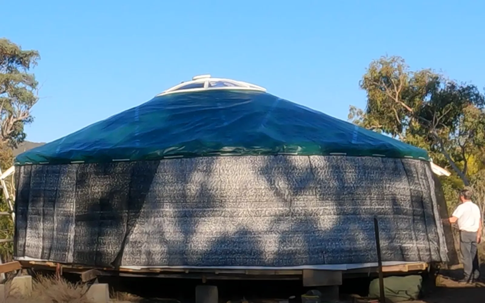 Vent layer for wall placed on a Mongolian yurt