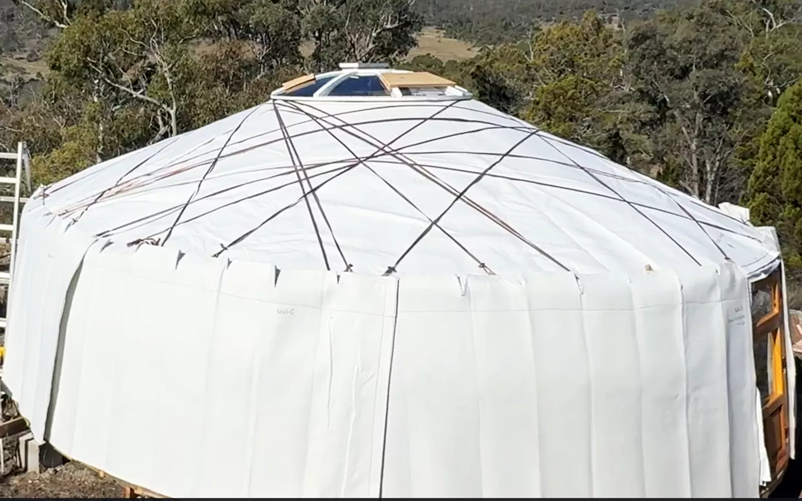 Felt insulation placed on wall of a Mongolian yurt