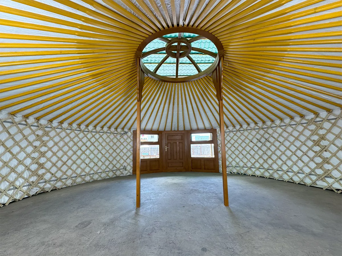 A yurt with water based exterior paint