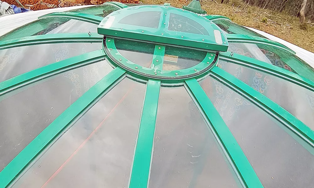 Yurt skylight with transparent acrylic finish