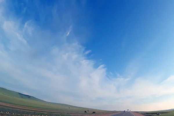Driving through Mongolian Grassland grassland of Mongolia