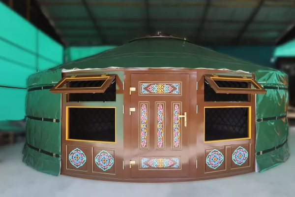 Mongolian yurt 6.7m brown with motif (7) Mongolian yurt 6.7m brown with motif (7)